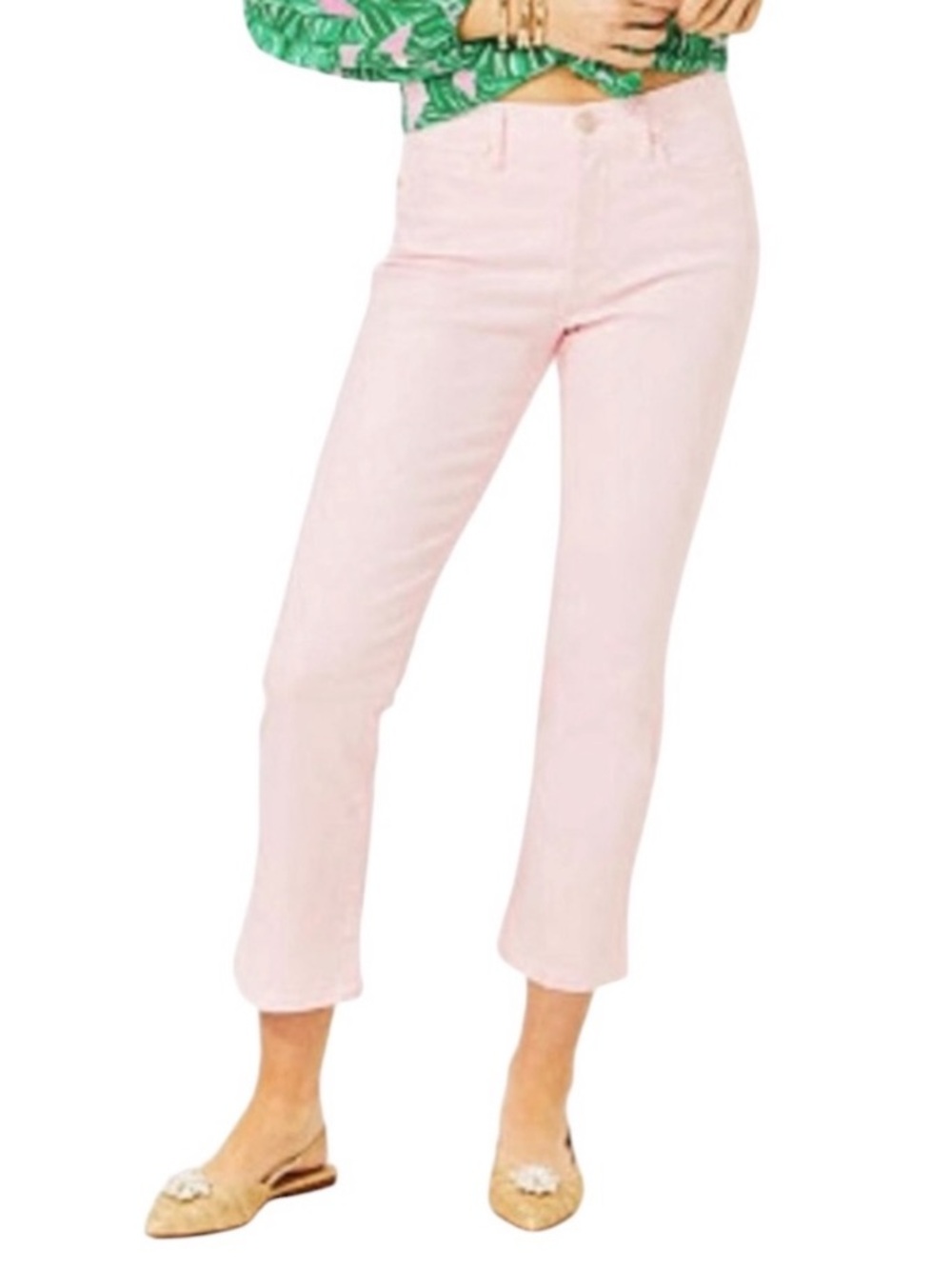 Lilly Pulitzer Annet High Rise Crop Flare Jeans Misty Pink Size 14 NWT